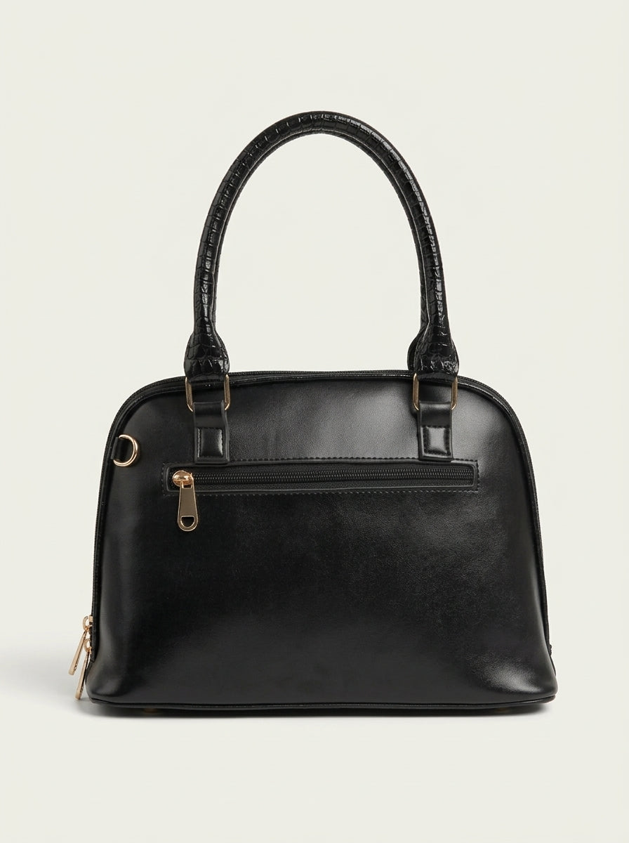 Croc-Textured Top Handle Handbag
