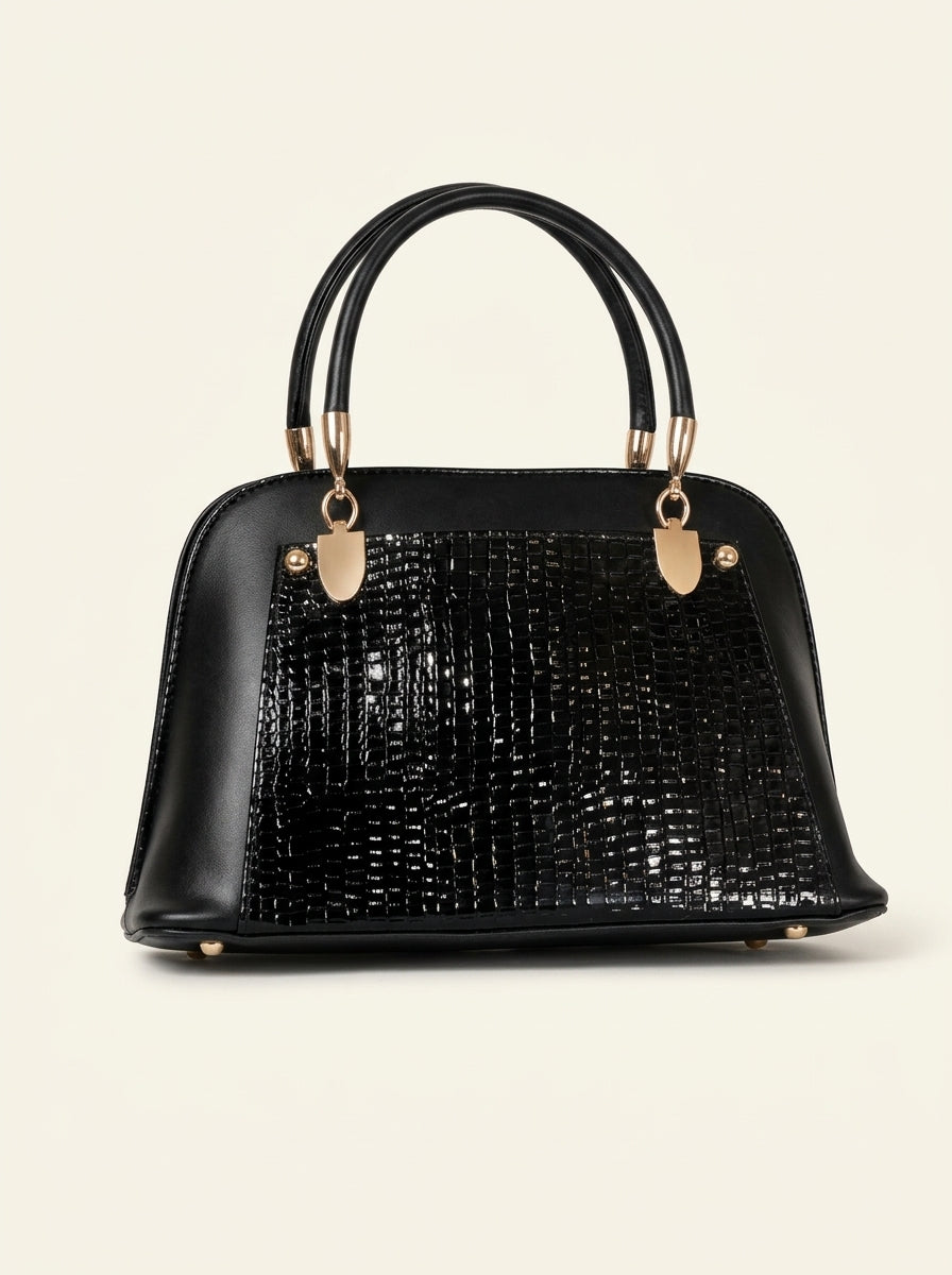 Croc-Textured Top Handle Handbag