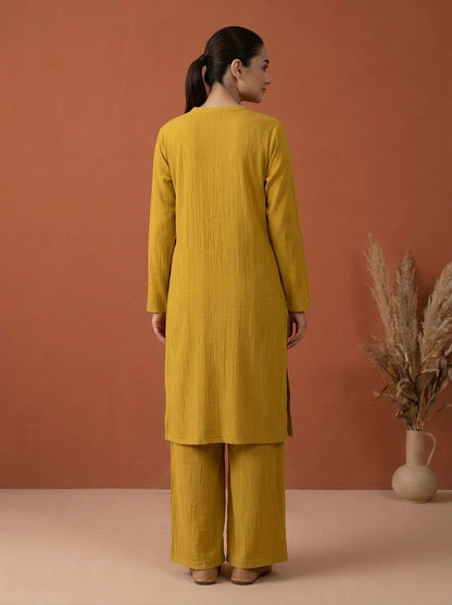 Textured Embellished Long Tunic & Wide-Leg Trouser 2-Piece Co-ord Set