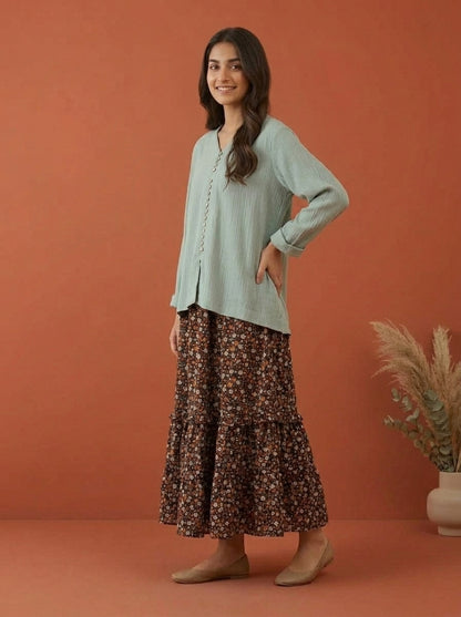 Textured Blouse & Ditsy Floral 2-Piece Co-ord Set