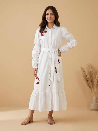 Embroidered Button-Down Maxi Dress