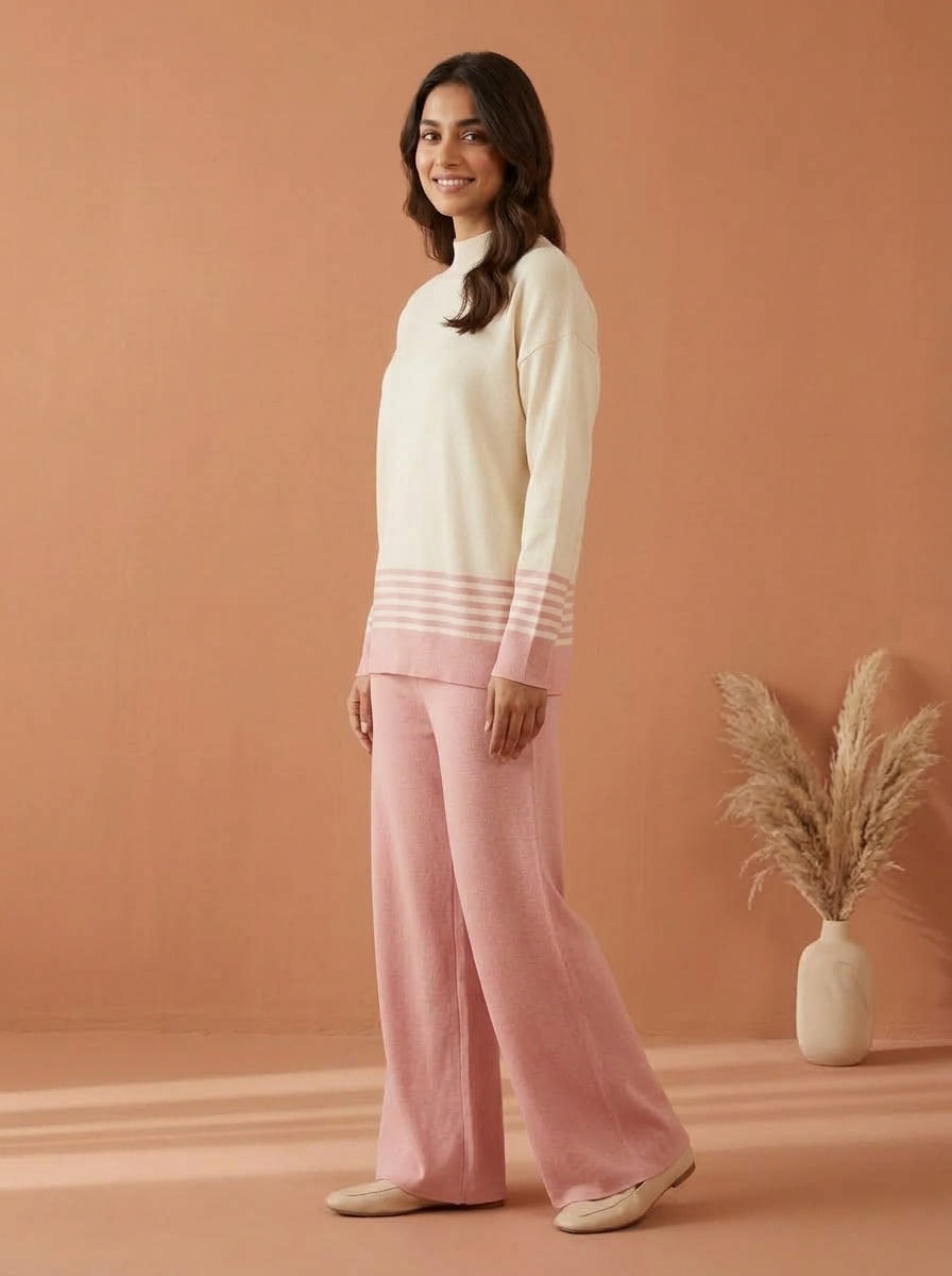 Striped Mock-Neck Knit Co-Ord Set