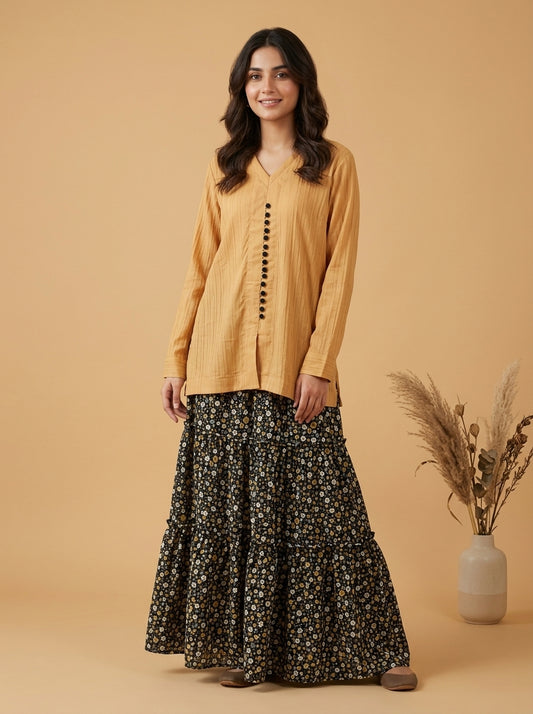 Textured Blouse & Ditsy Floral 2-Piece Co-ord Set