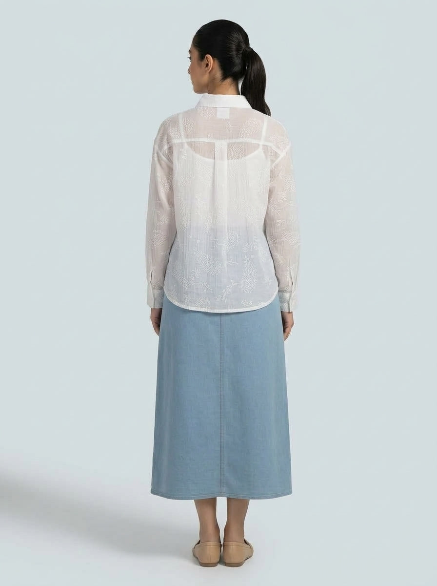 Embroidered Sequin Button-Down Shirt