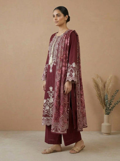 Embroidered 3-Piece Suit Set with Tassels