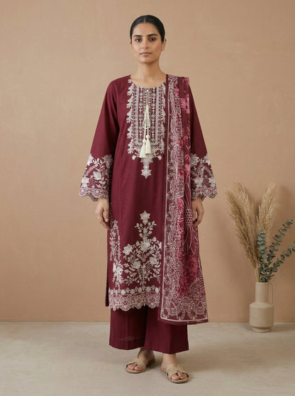 Embroidered 3-Piece Suit Set with Tassels