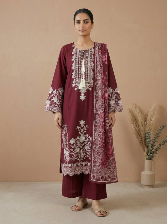 Embroidered 3-Piece Suit Set with Tassels