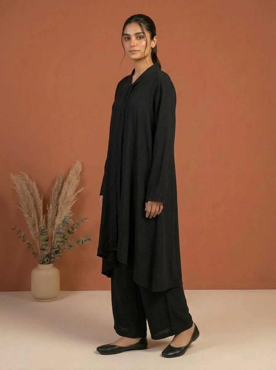Asymmetric V-Neck Textured Co-Ord Set