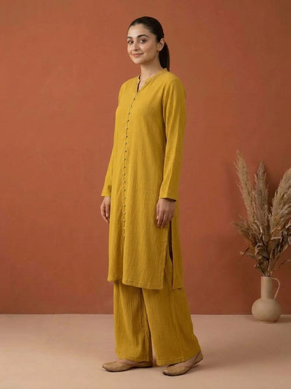 Textured Embellished Long Tunic & Wide-Leg Trouser 2-Piece Co-ord Set
