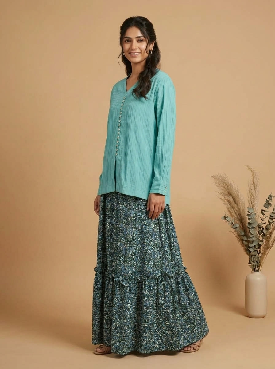 Textured Blouse & Ditsy Floral 2-Piece Co-ord Set
