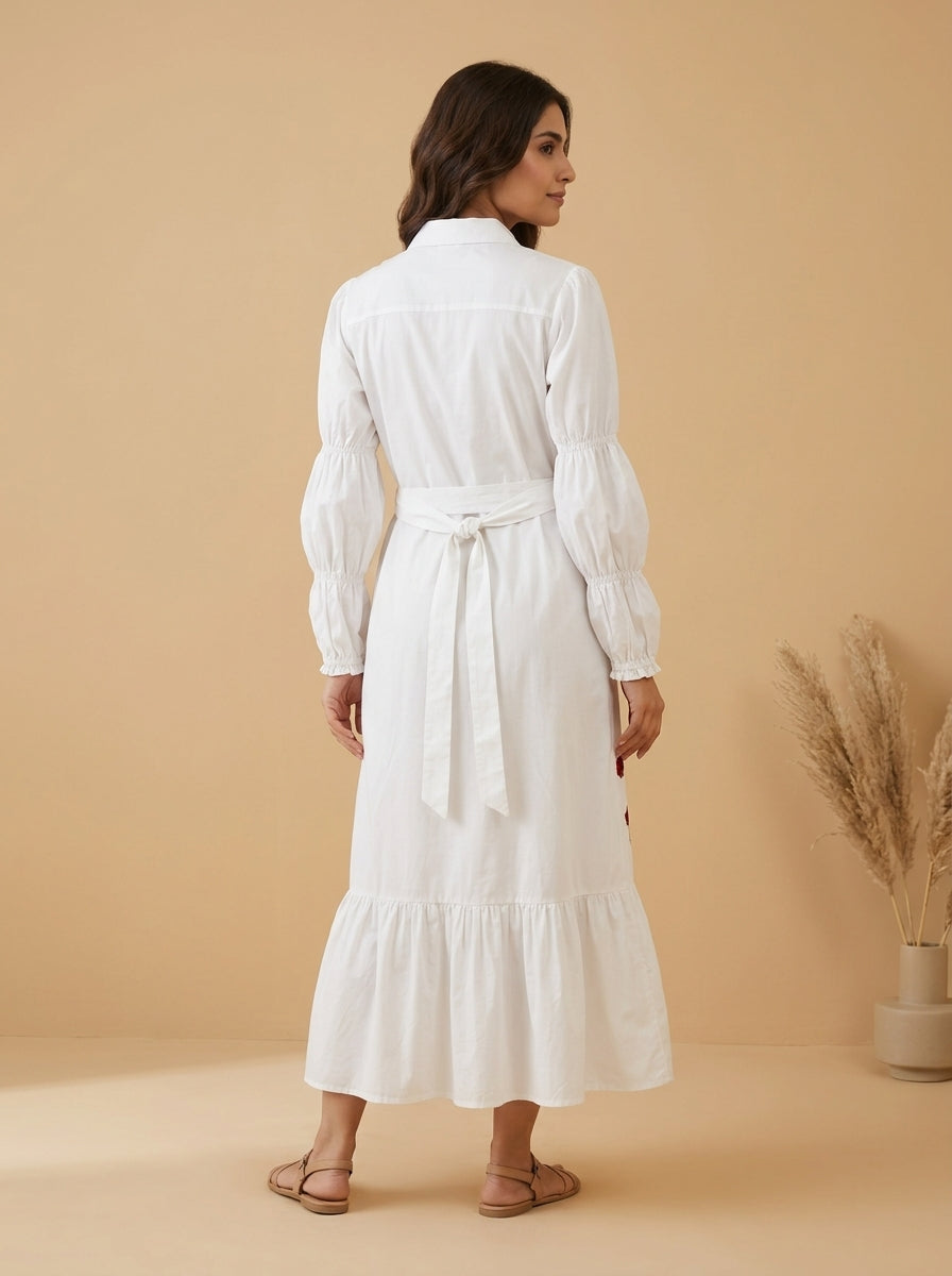 Embroidered Button-Down Maxi Dress
