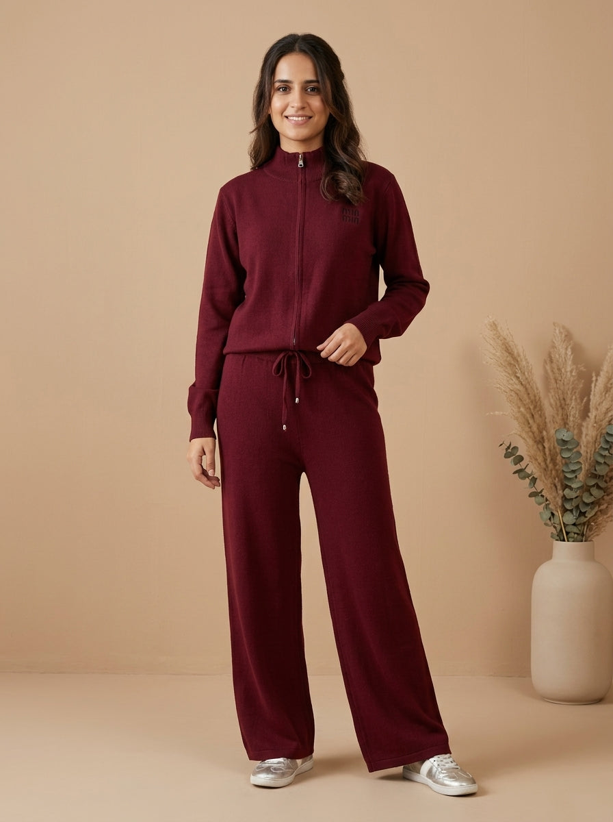 Zip-Up Knit Jacket & Drawstring Wide-Leg Trouser 2-Piece Co-ord Set