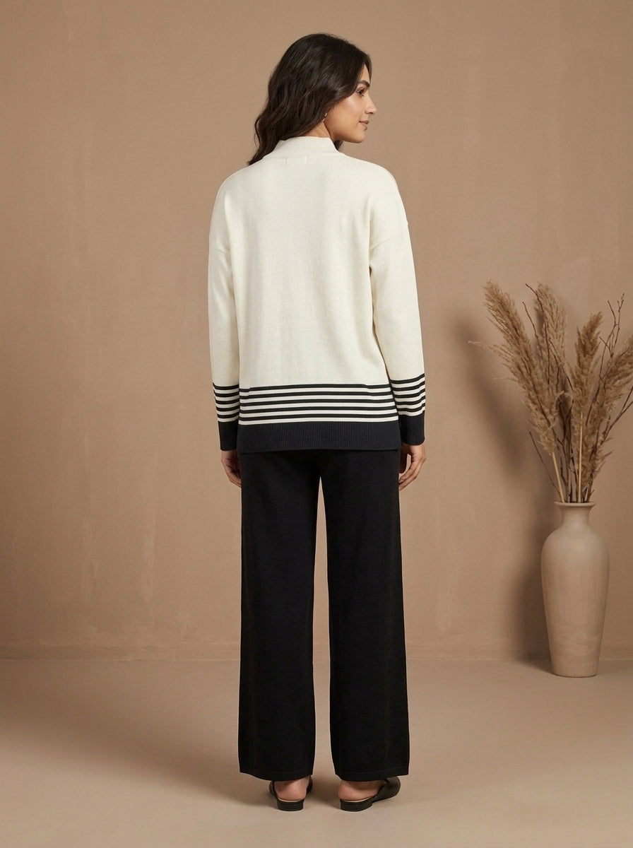 Striped Mock-Neck Knit Co-Ord Set