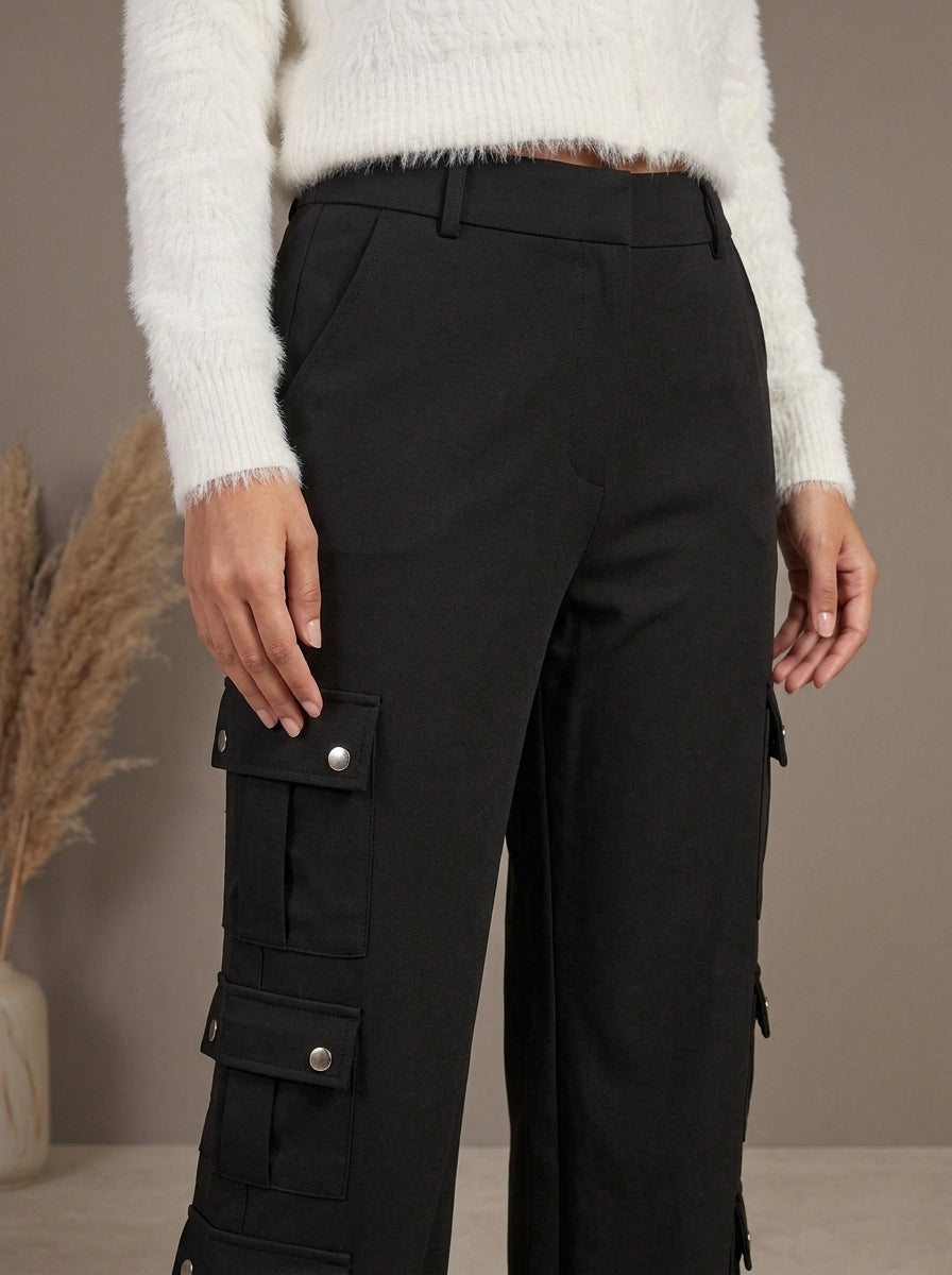 High-Waisted Multi-Pocket Cargo Trousers