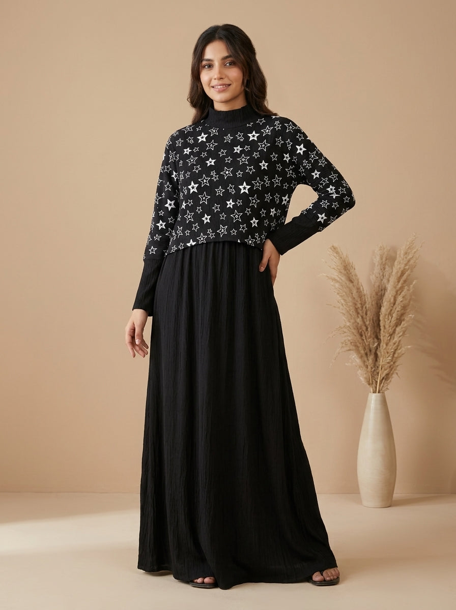 Star Print Two-Piece Layered Dress