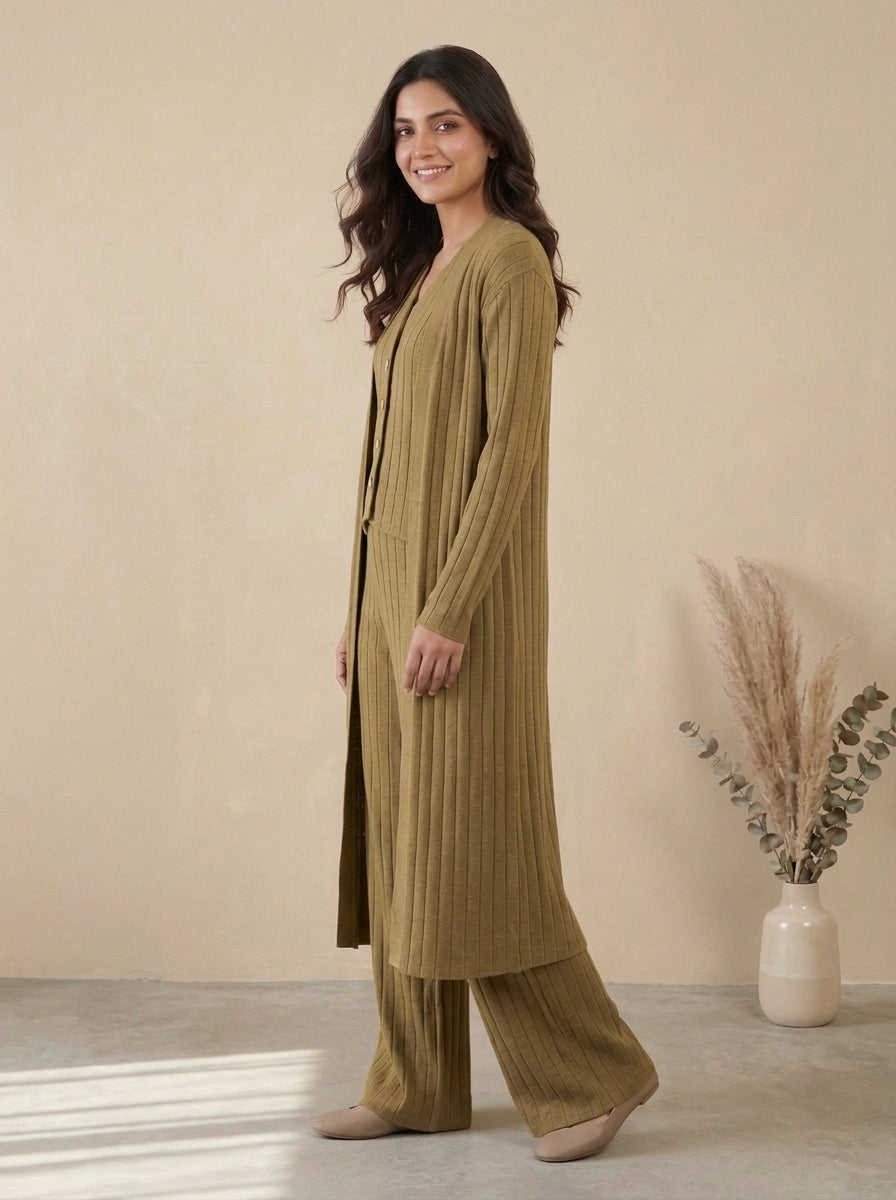 Ribbed Knit Three-Piece Layered Set