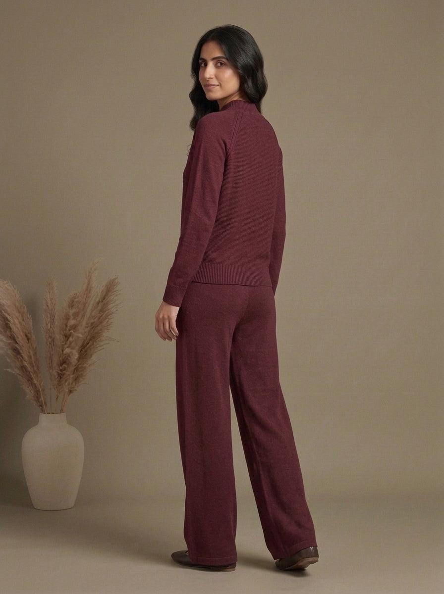 Textured High-Neck Pullover with Drawstring Trousers
