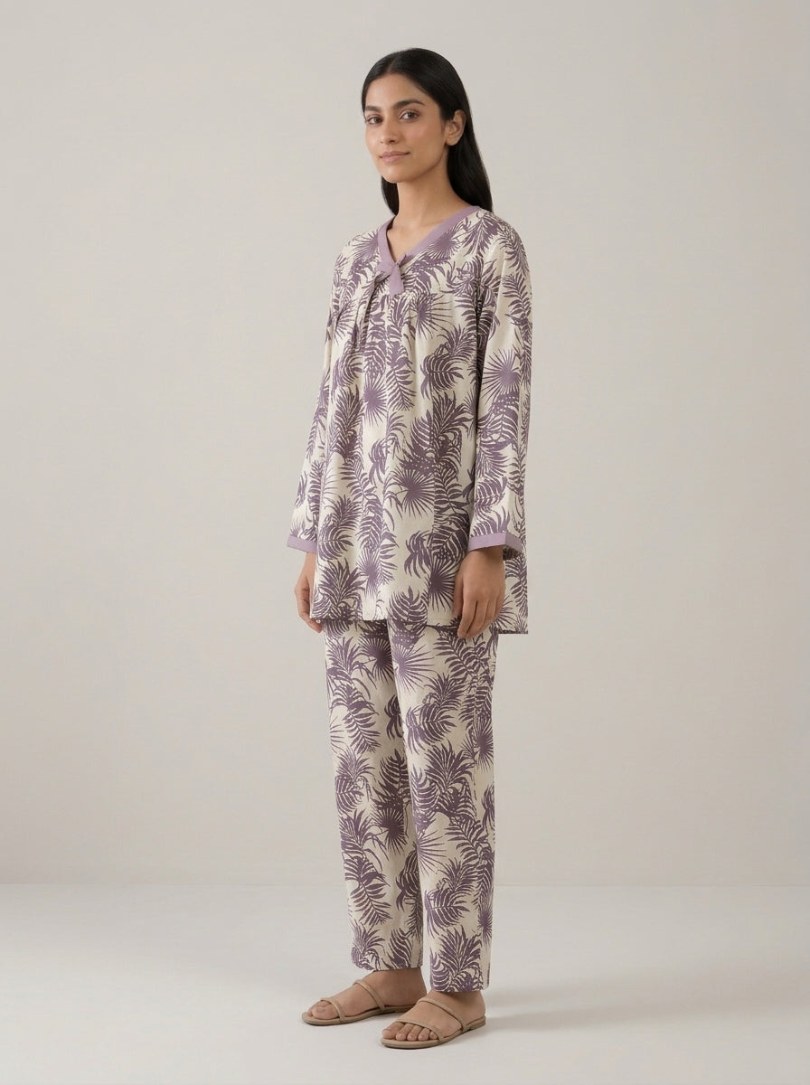 Floral Printed V-Neck Lounge Set