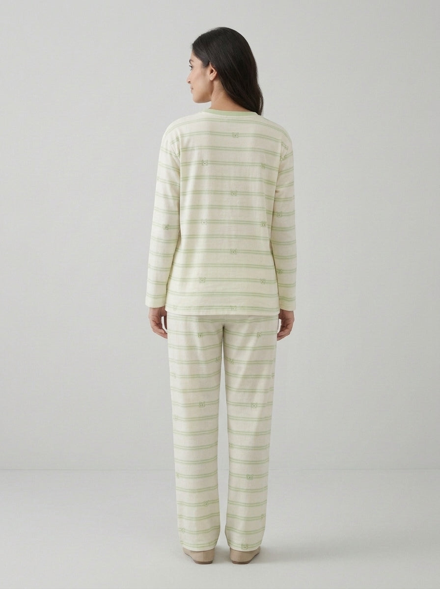 Bear Embellished Striped Lounge Set