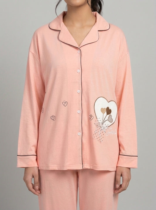 Embellished Sleepwear Shirt with Matching Trousers
