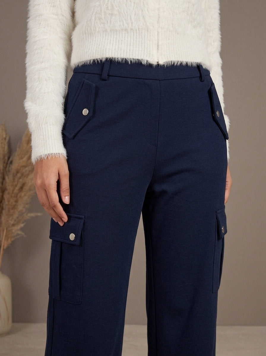 High-Waisted Side-Stripe Cargo Trousers