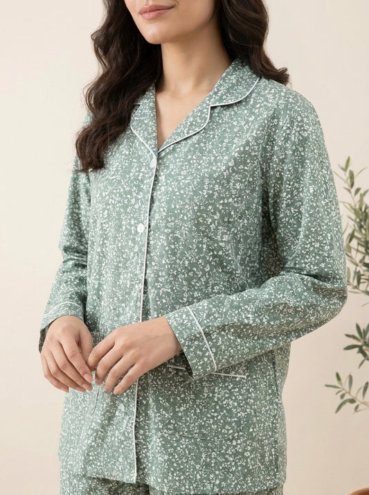 Floral Printed Sleepwear Shirt with Matching Trousers