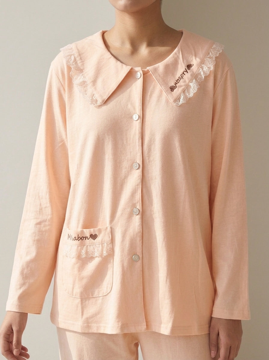 Lace-Trimmed Peter Pan Collar Lounge Set