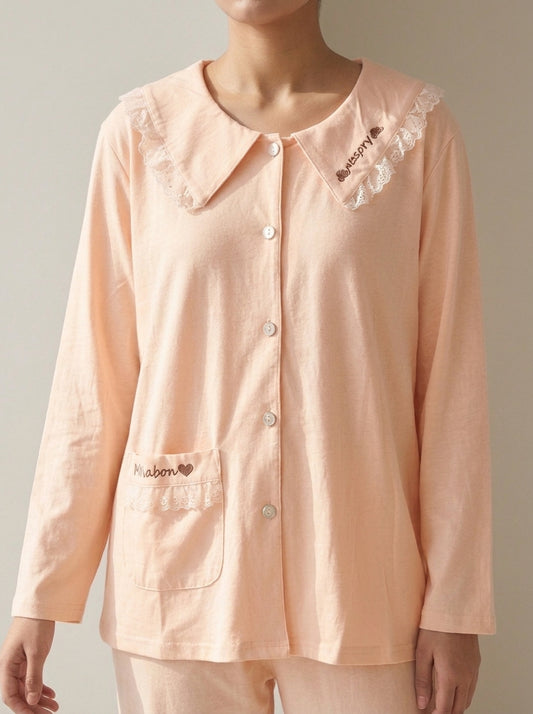 Lace-Trimmed Peter Pan Collar Lounge Set