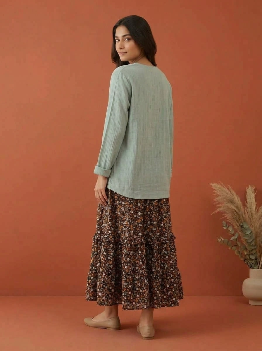 Textured Blouse & Ditsy Floral 2-Piece Co-ord Set