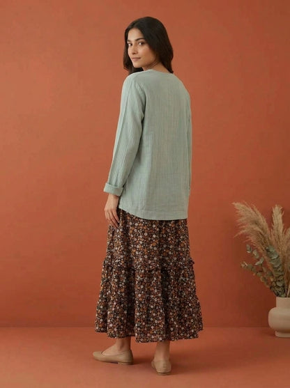 Textured Blouse & Ditsy Floral 2-Piece Co-ord Set