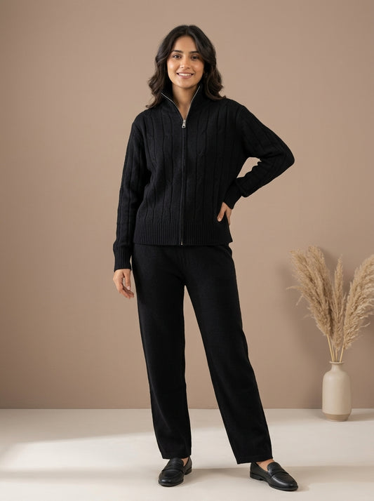 Full-Zip Cable-Knit Jacket & Wide-Leg Trouser 2-Piece Co-ord Set