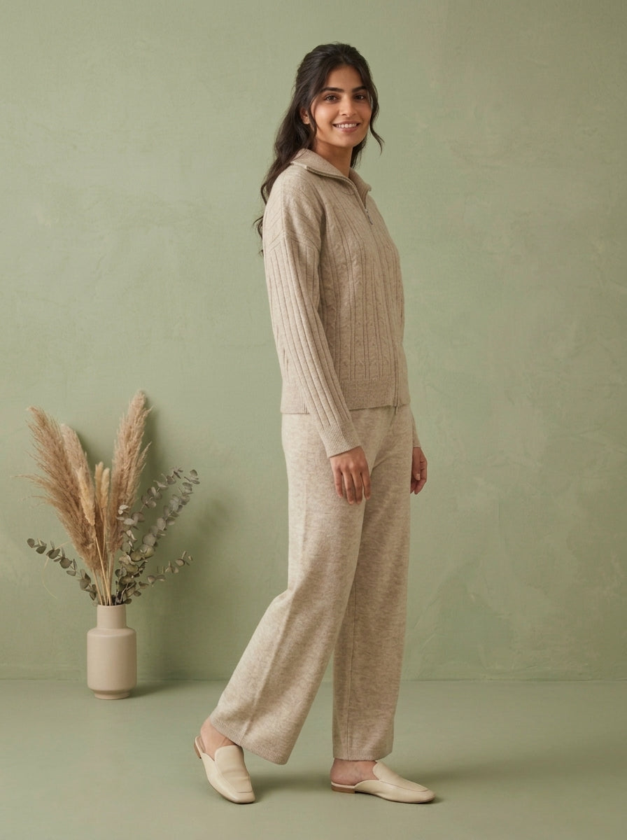 Full-Zip Cable-Knit Jacket & Wide-Leg Trouser 2-Piece Co-ord Set