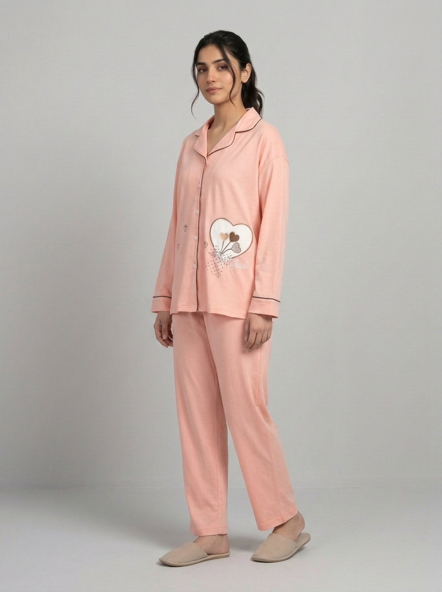 Embellished Sleepwear Shirt with Matching Trousers