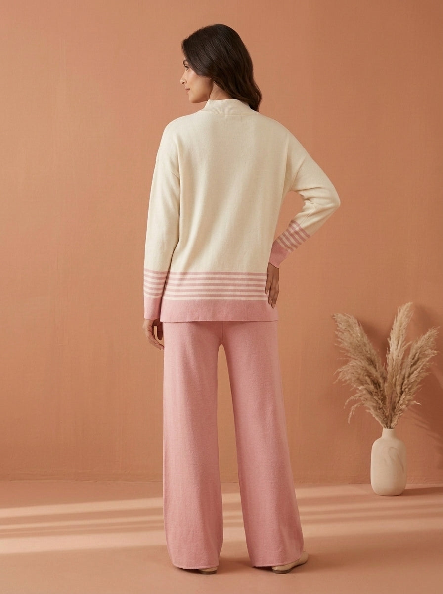 Striped Mock-Neck Knit Co-Ord Set