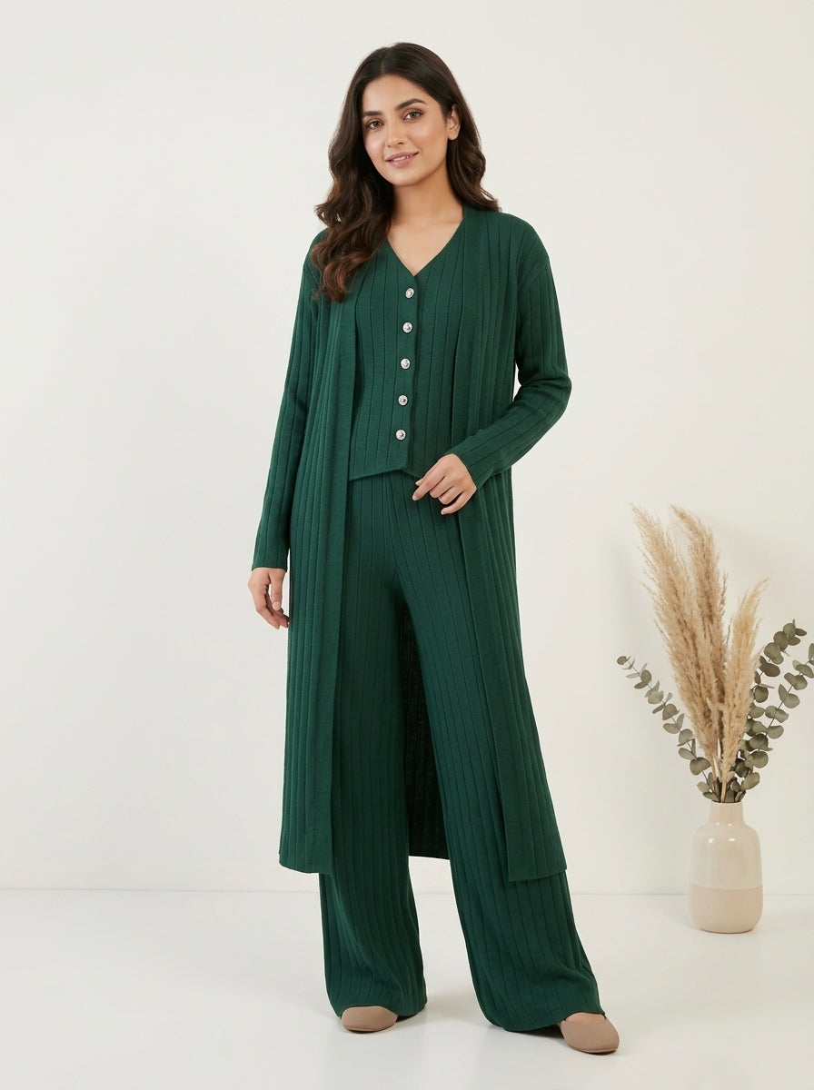 Ribbed Knit Three-Piece Layered Set