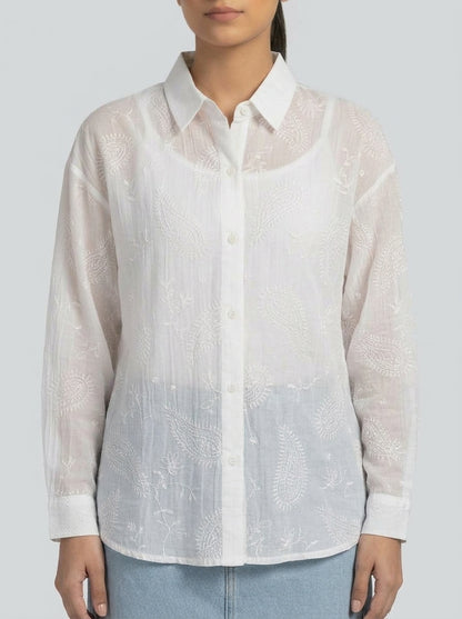 Embroidered Sequin Button-Down Shirt