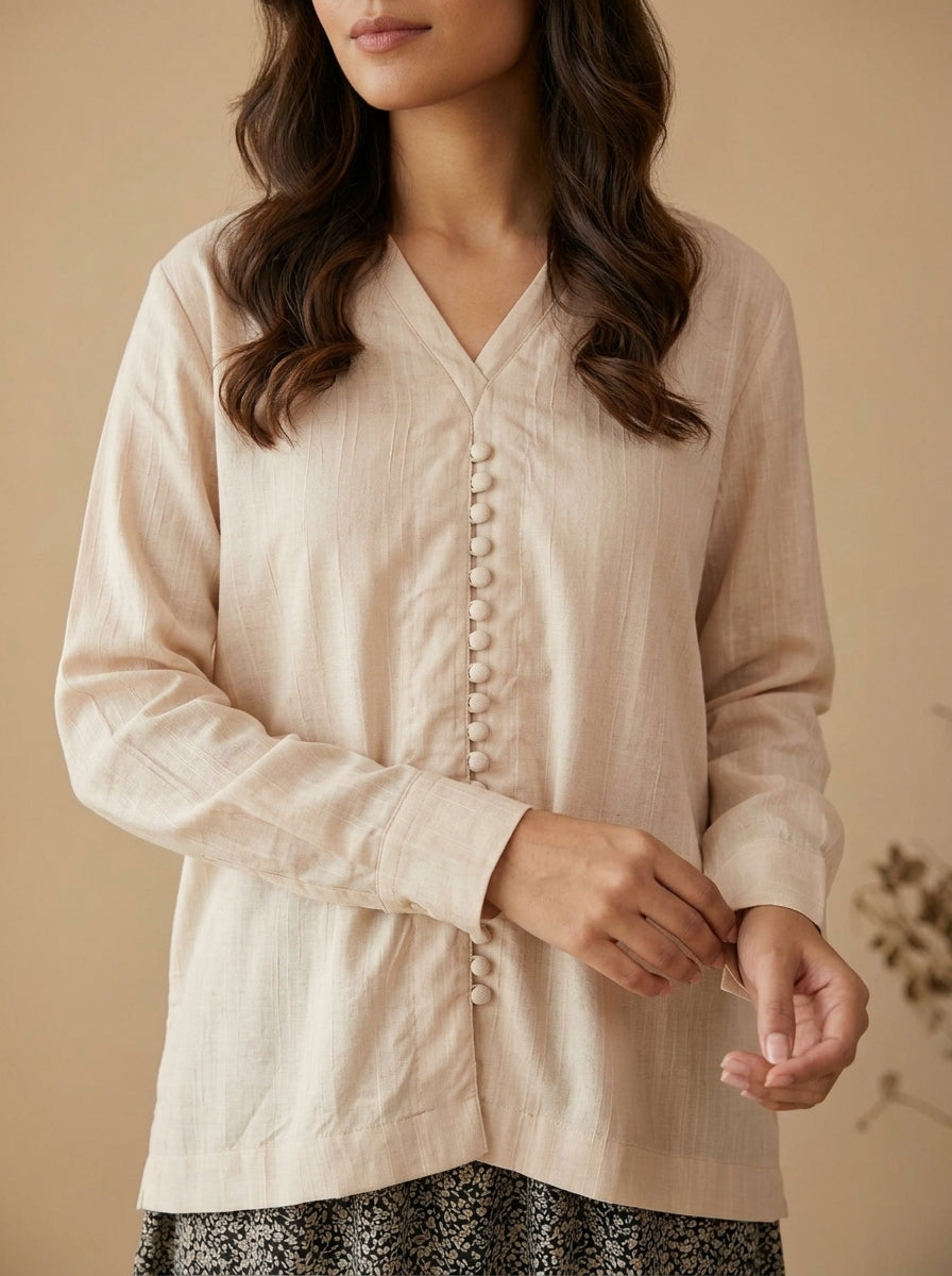 Textured Blouse & Ditsy Floral 2-Piece Co-ord Set