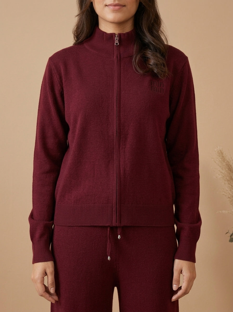 Zip-Up Knit Jacket & Drawstring Wide-Leg Trouser 2-Piece Co-ord Set