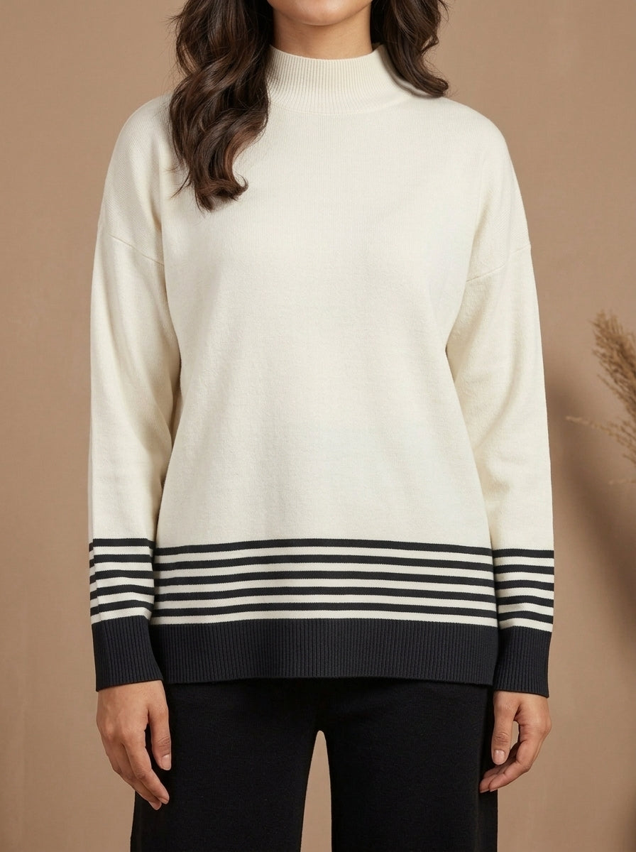 Striped Mock-Neck Knit Co-Ord Set