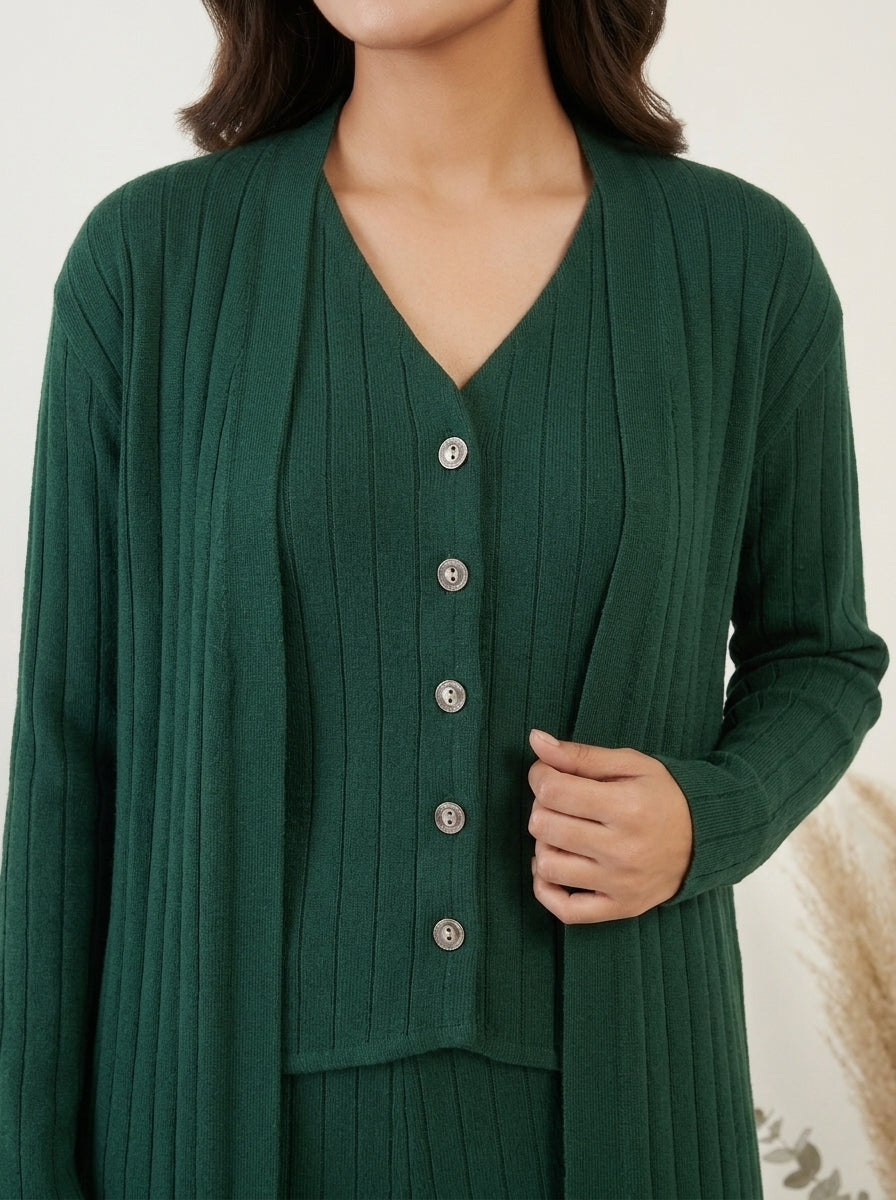 Ribbed Knit Three-Piece Layered Set