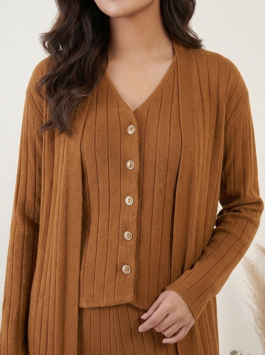 Ribbed Knit Three-Piece Layered Set