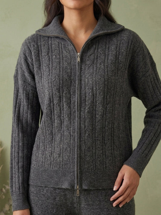 Full-Zip Cable-Knit Jacket & Wide-Leg Trouser 2-Piece Co-ord Set