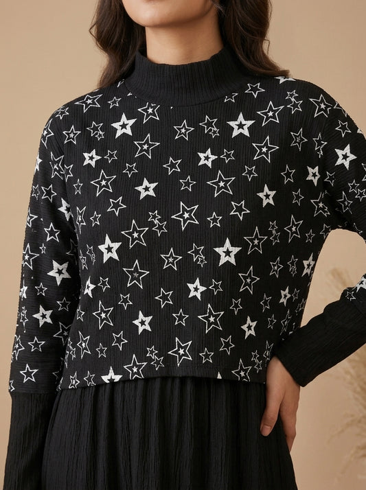 Star Print Two-Piece Layered Dress