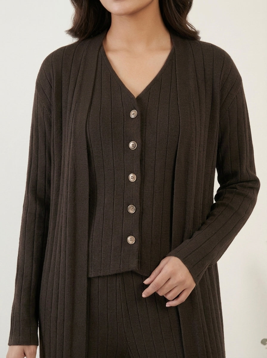Ribbed Knit Three-Piece Layered Set