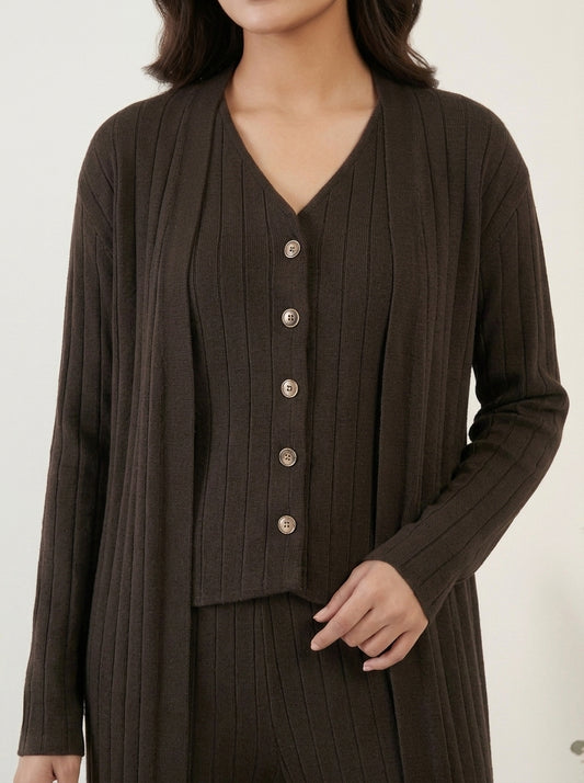 Ribbed Knit Three-Piece Layered Set