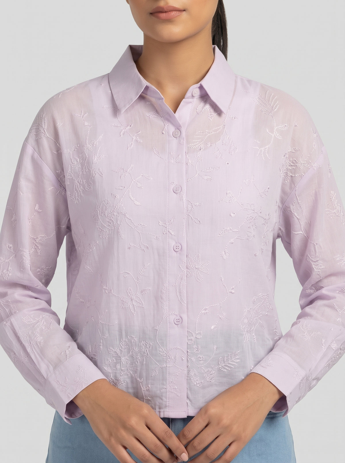 Embroidered Sequin Button-Down Shirt