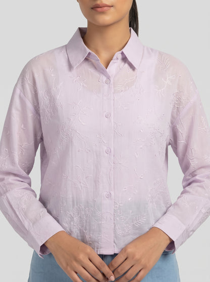 Embroidered Sequin Button-Down Shirt