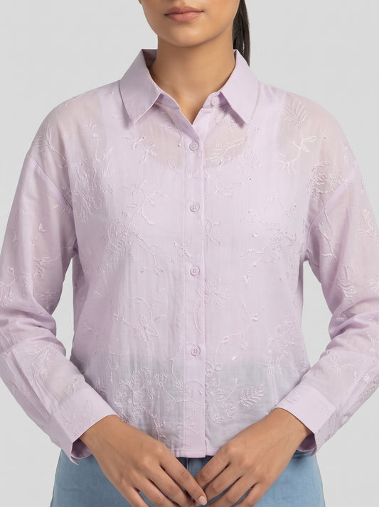 Embroidered Sequin Button-Down Shirt