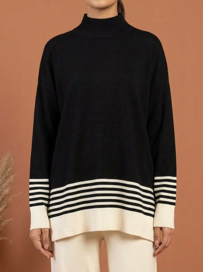 Striped Mock-Neck Knit Co-Ord Set