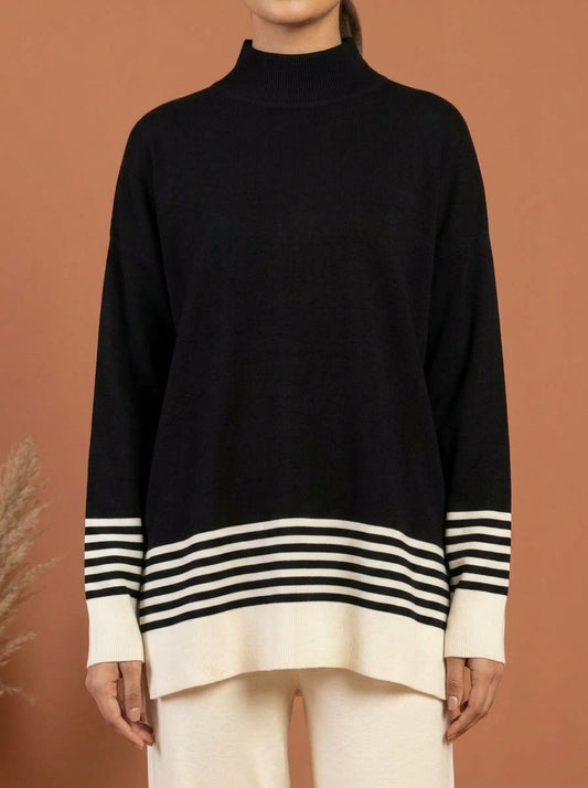 Striped Mock-Neck Knit Co-Ord Set